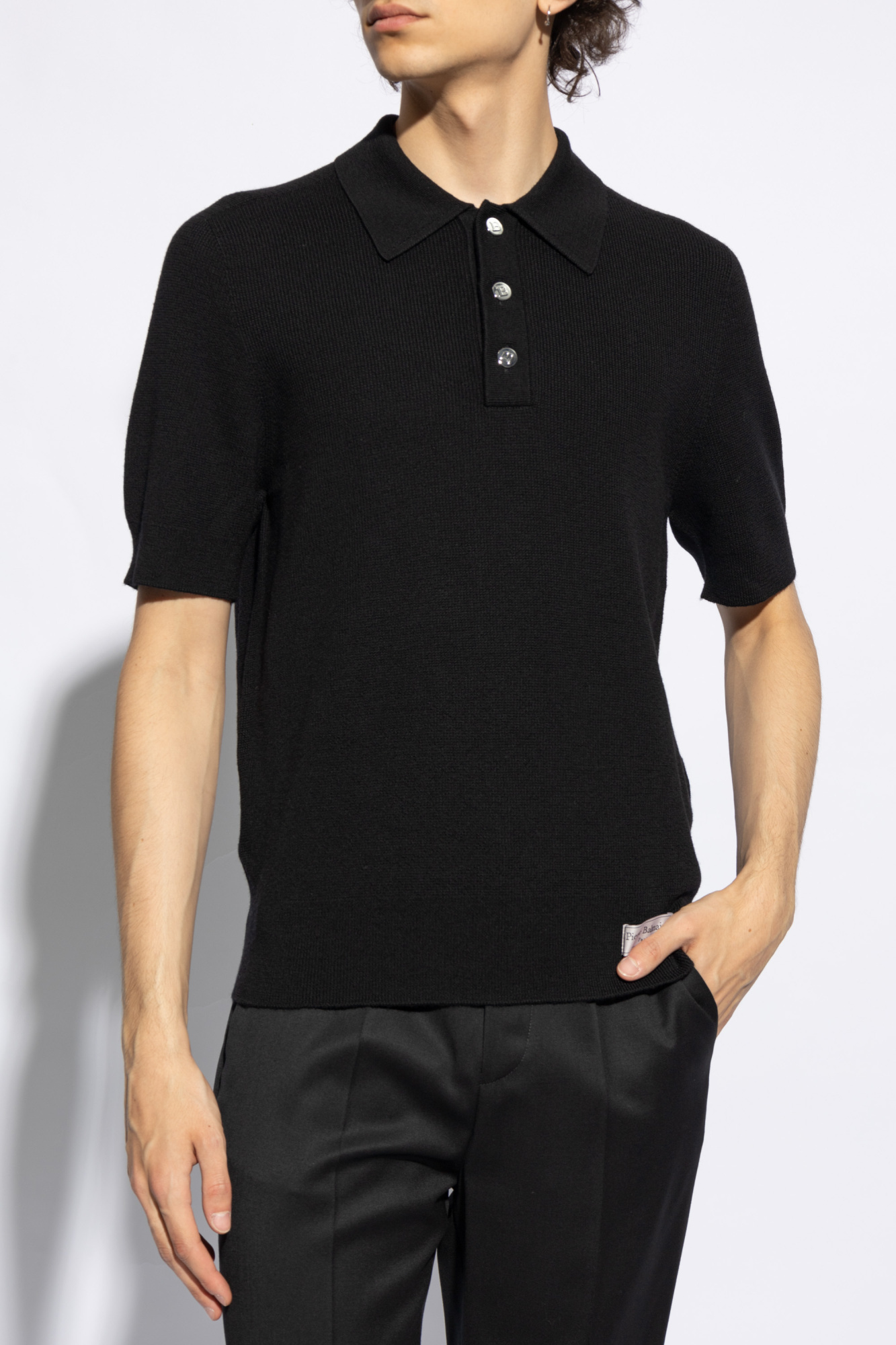 Balmain Label Polo Shirt In Black