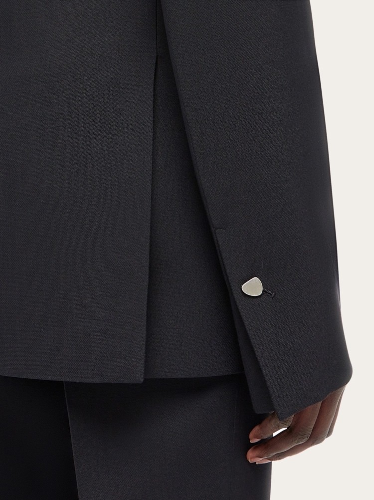 Ferragamo Double Breasted Wool Blazer In Black