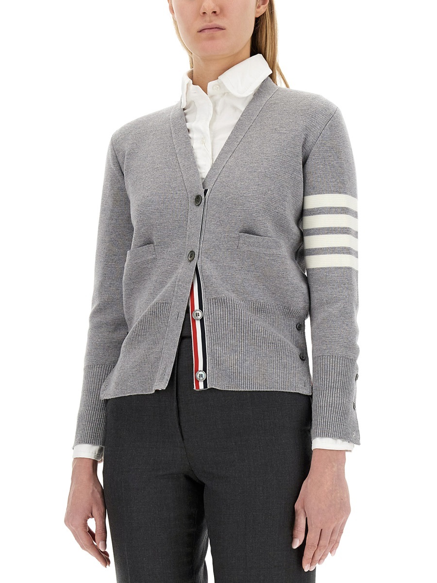 Thom Browne Grey 4-bar Stripe Knit Cardigan In Gray