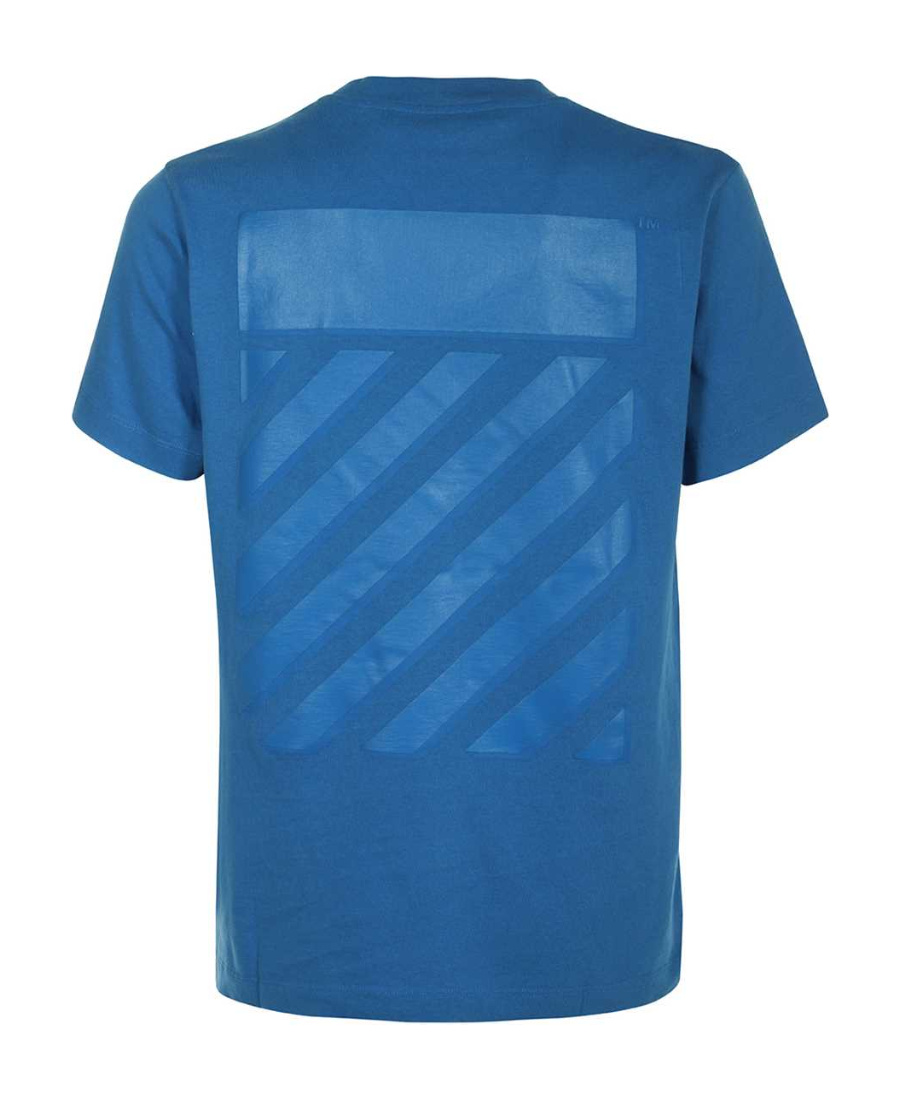 Off-white Diag-stripe Cotton T-shirt In Blue