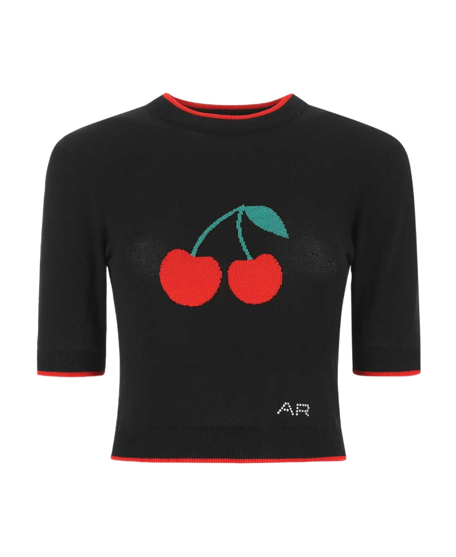 Alessandra Rich Cherry-embroidered Knitted Top In Black