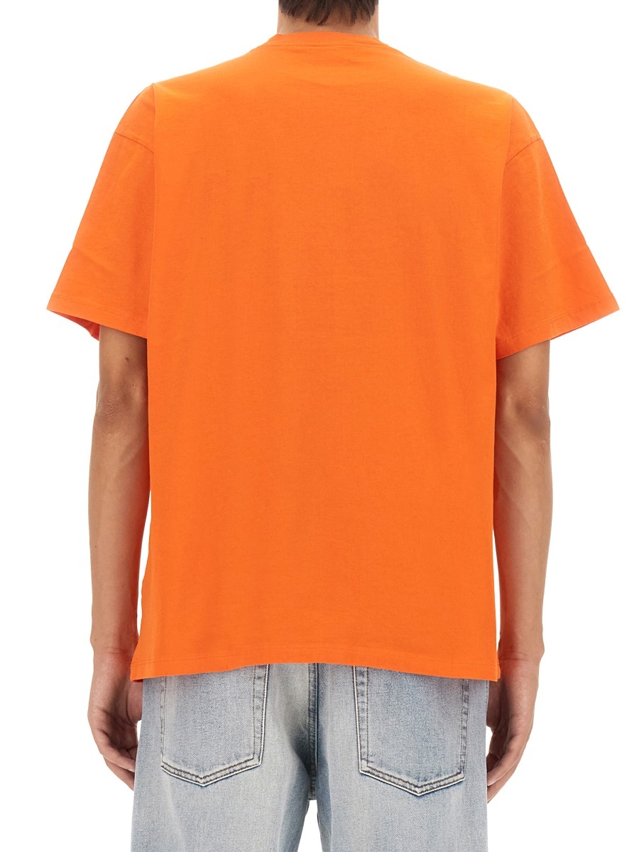 Aries Logo Print Crew Neck T-shirt With Short Sleeves In Orange