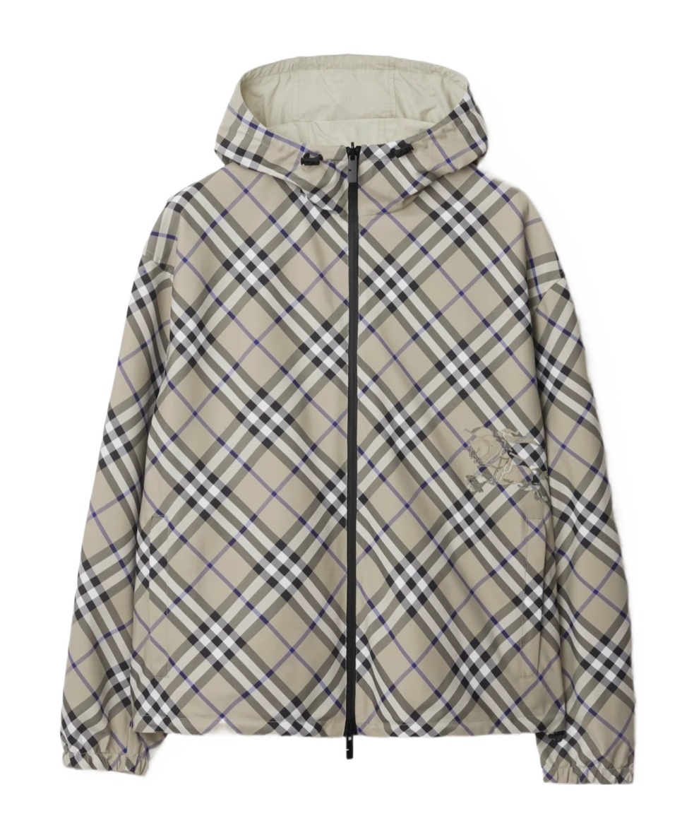 Burberry Equestrian Knight  Check Hooded In Gray