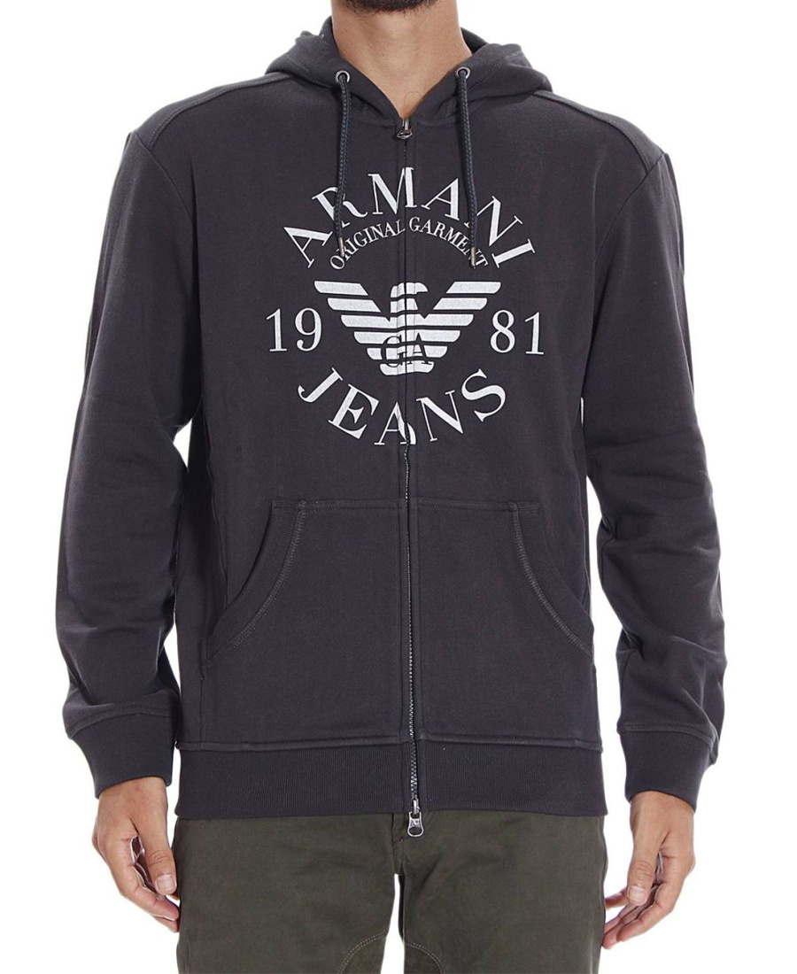 Armani Jeans Hooded Long-sleeved Casual Jacket In Black