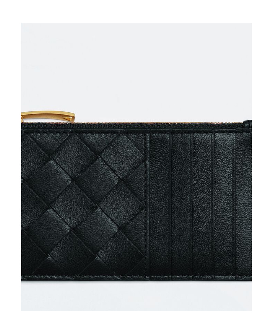 Shop Bottega Veneta Intrecciato Zipped Card Case In Black
