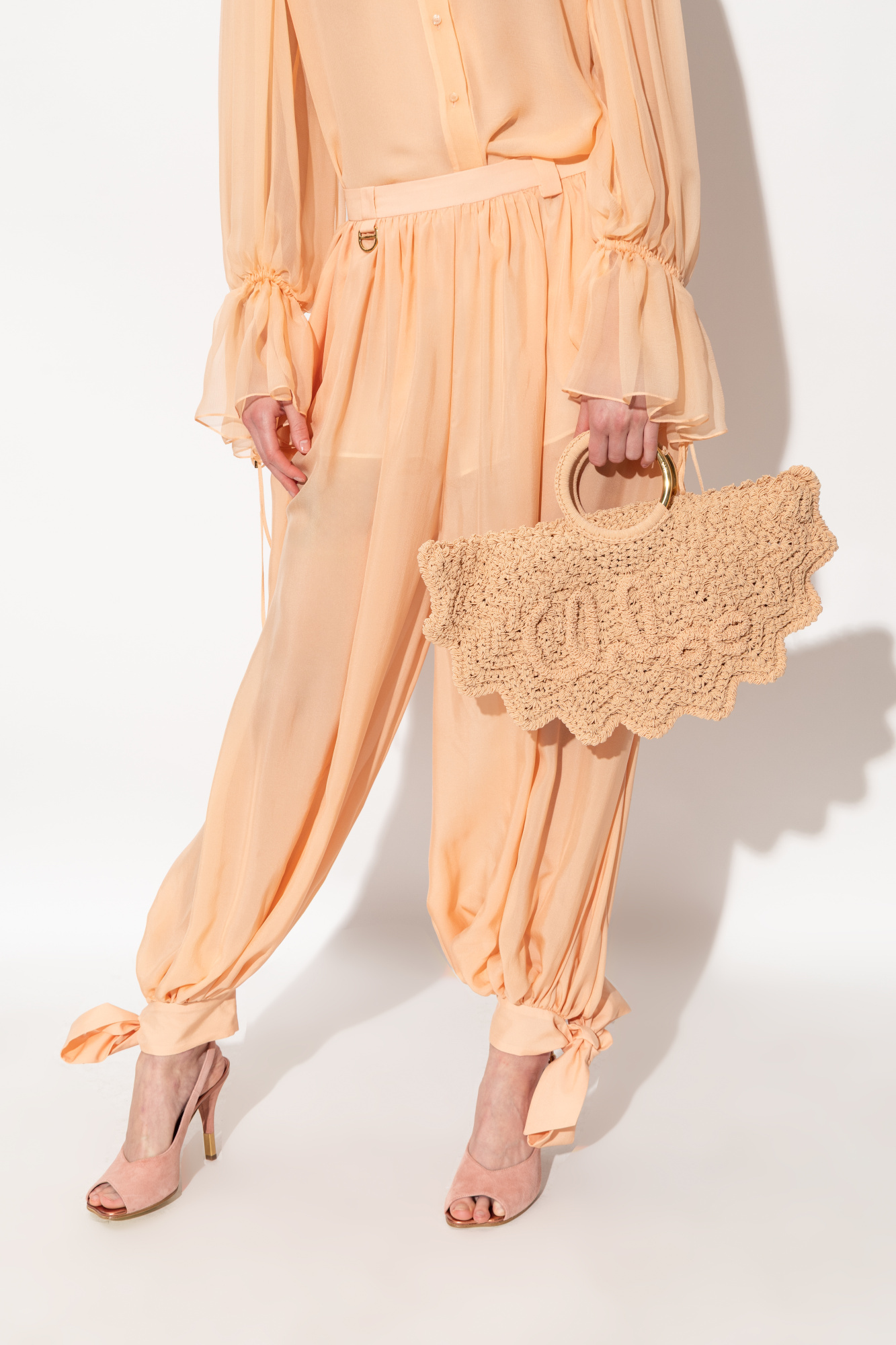Chloé Bracelet Paravent Small Crochet Tote Bag In Nude