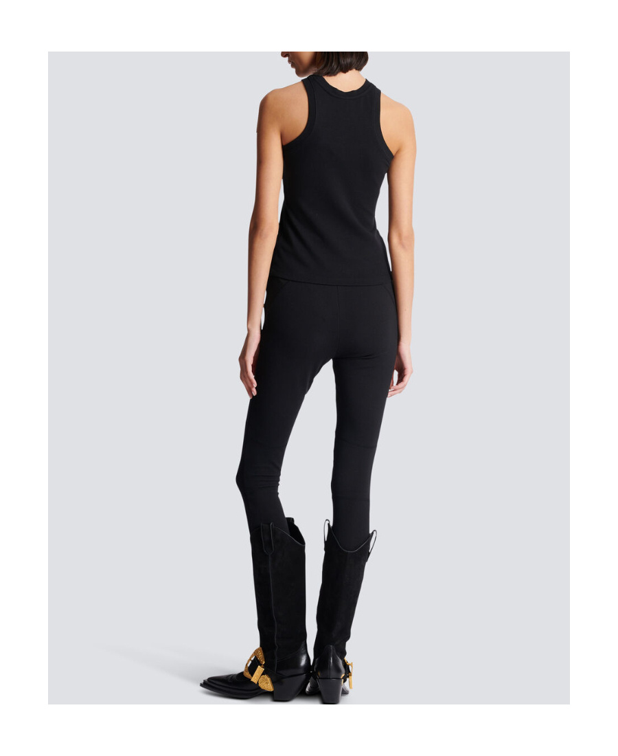 Balmain Sleeveless Top With Pb In Black
