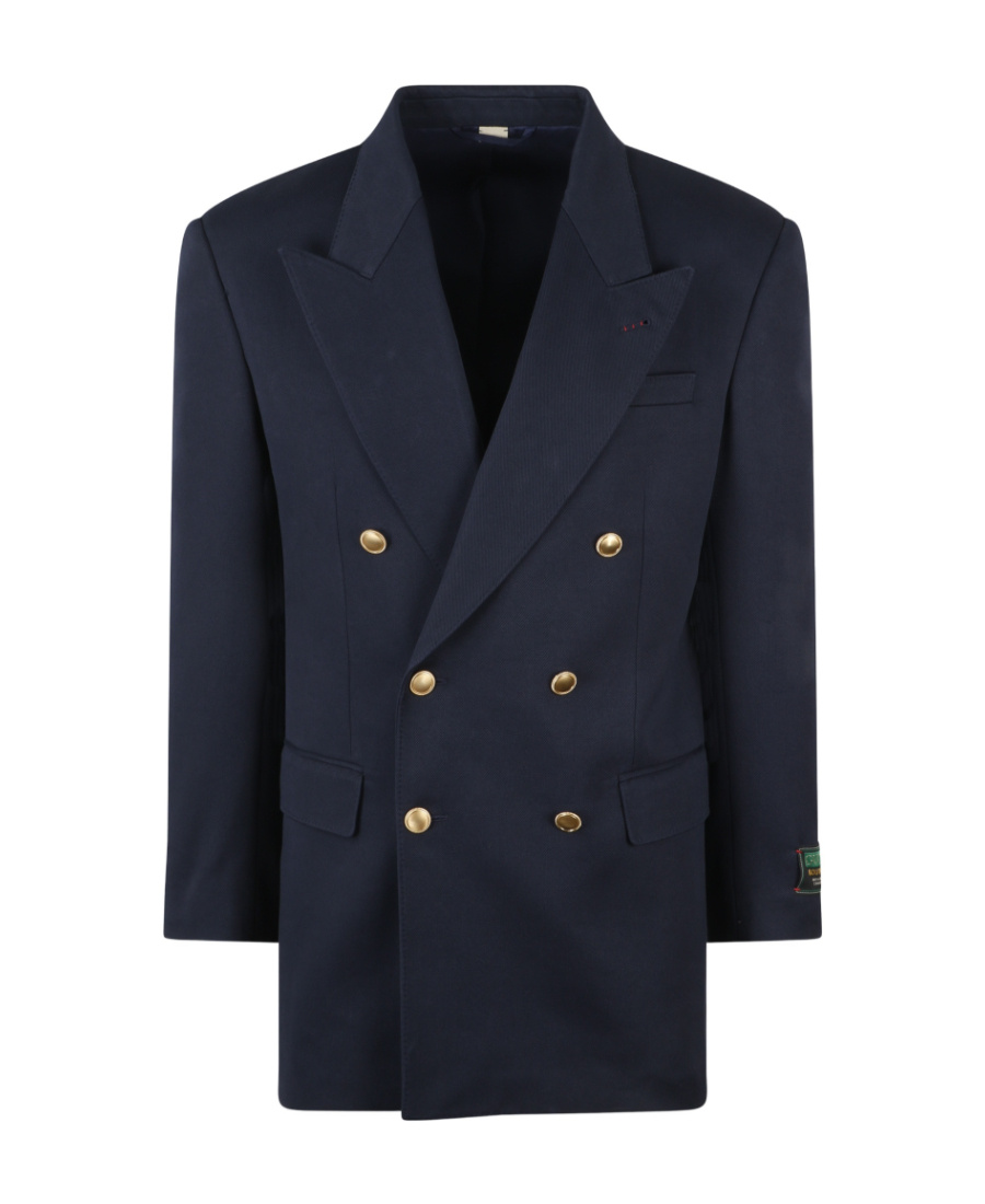 Gucci Men Gabardine Double Breast Blazer Jacket In Blue