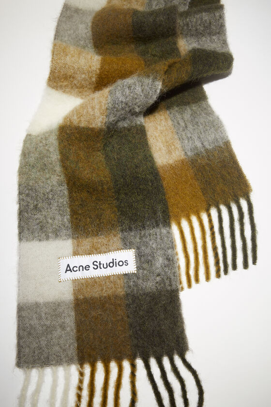 Acne Studios Check-pattern Knitted Scarf In Green