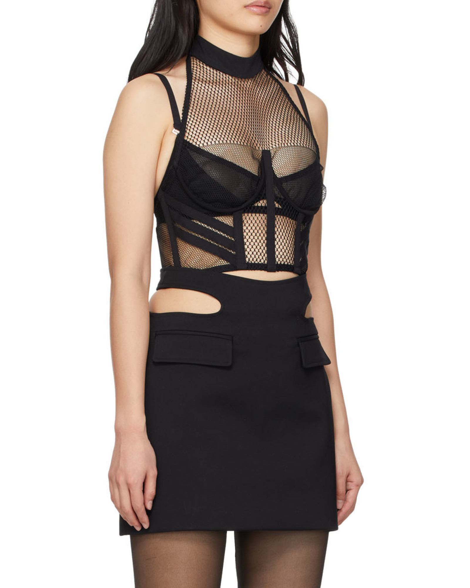 DION LEE NET-LACE LAYERED BRA TOP