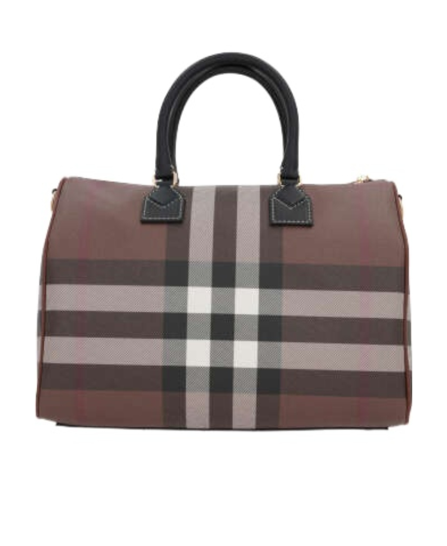 Burberry Medium Check-pattern Leather Bowling Bag In Brown