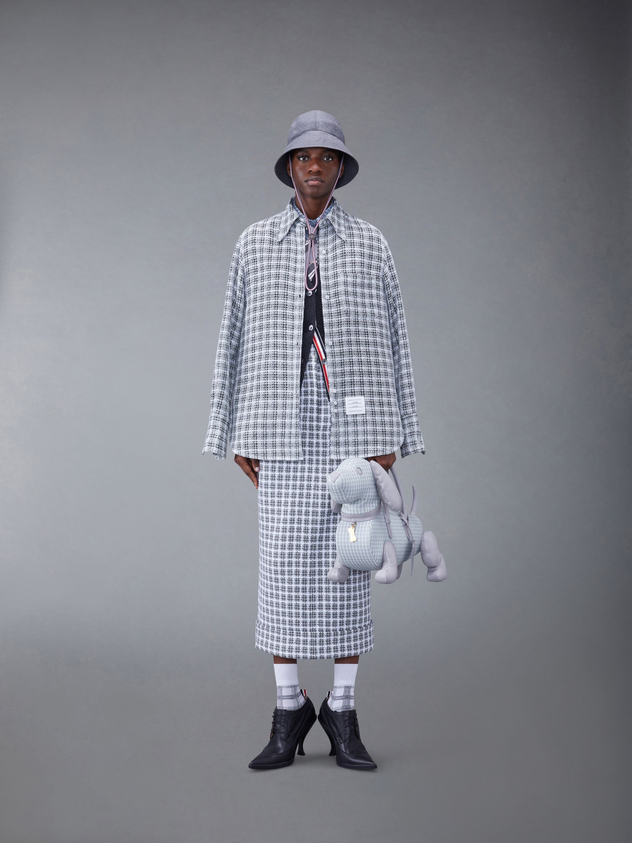 Thom Browne Plaid Crochet Shirt In Blue