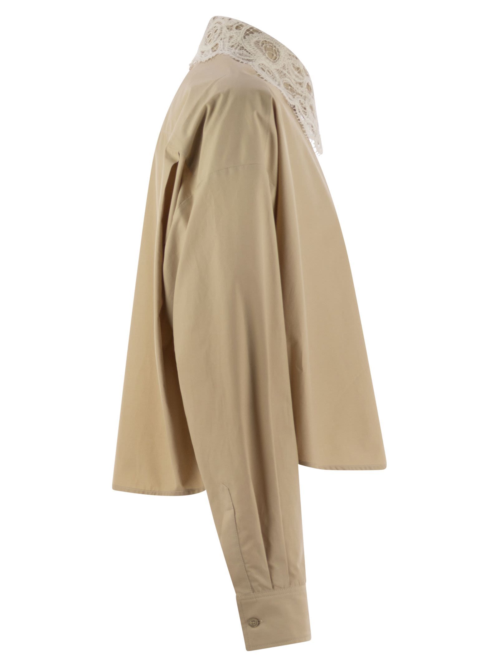 Fabiana Filippi Cropped Shirt With Lace Collar In Neutral