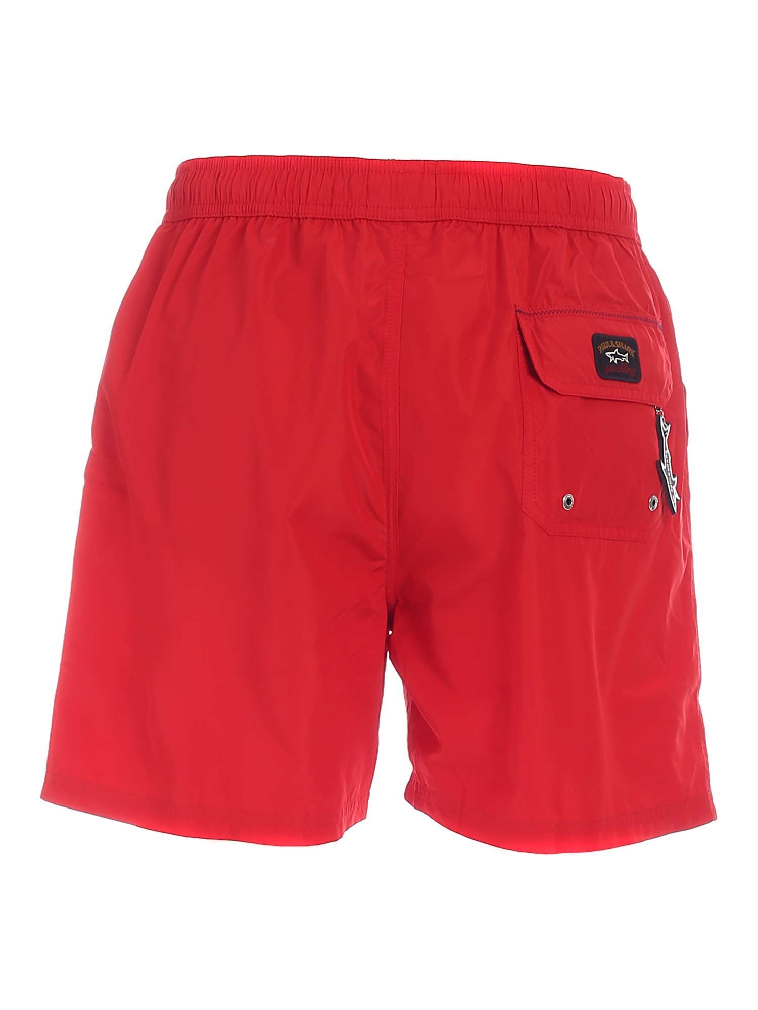 Paul & Shark Logo Detail Swim Trunks In Red In Red