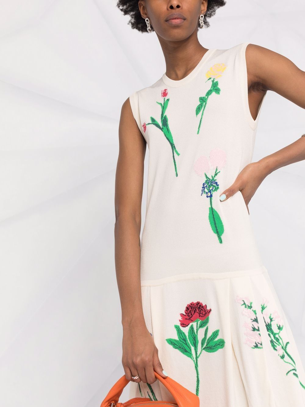 Moschino Floral Printed Pleated Dress In White