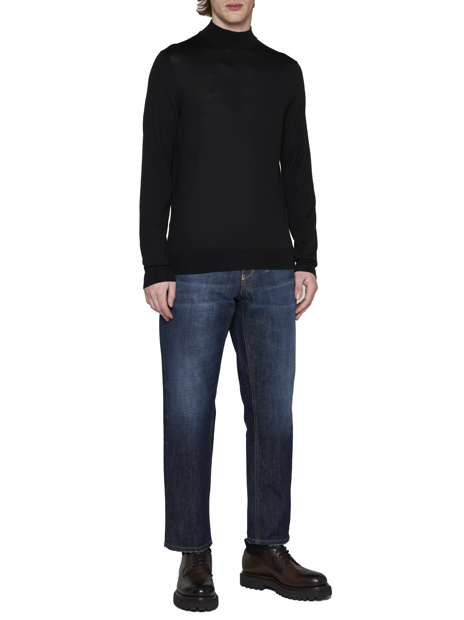 Drumohr Mock-neck Merino Jumper In Black