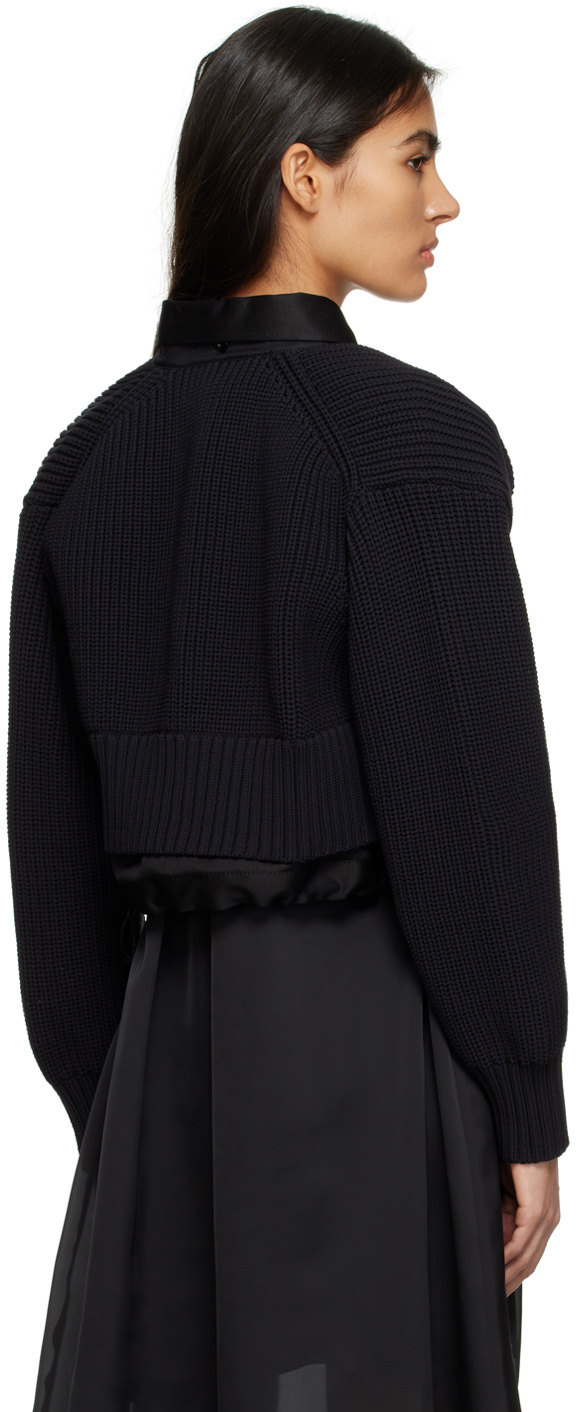 Shop Sacai Twill And Rib Knitted Shirts In Black