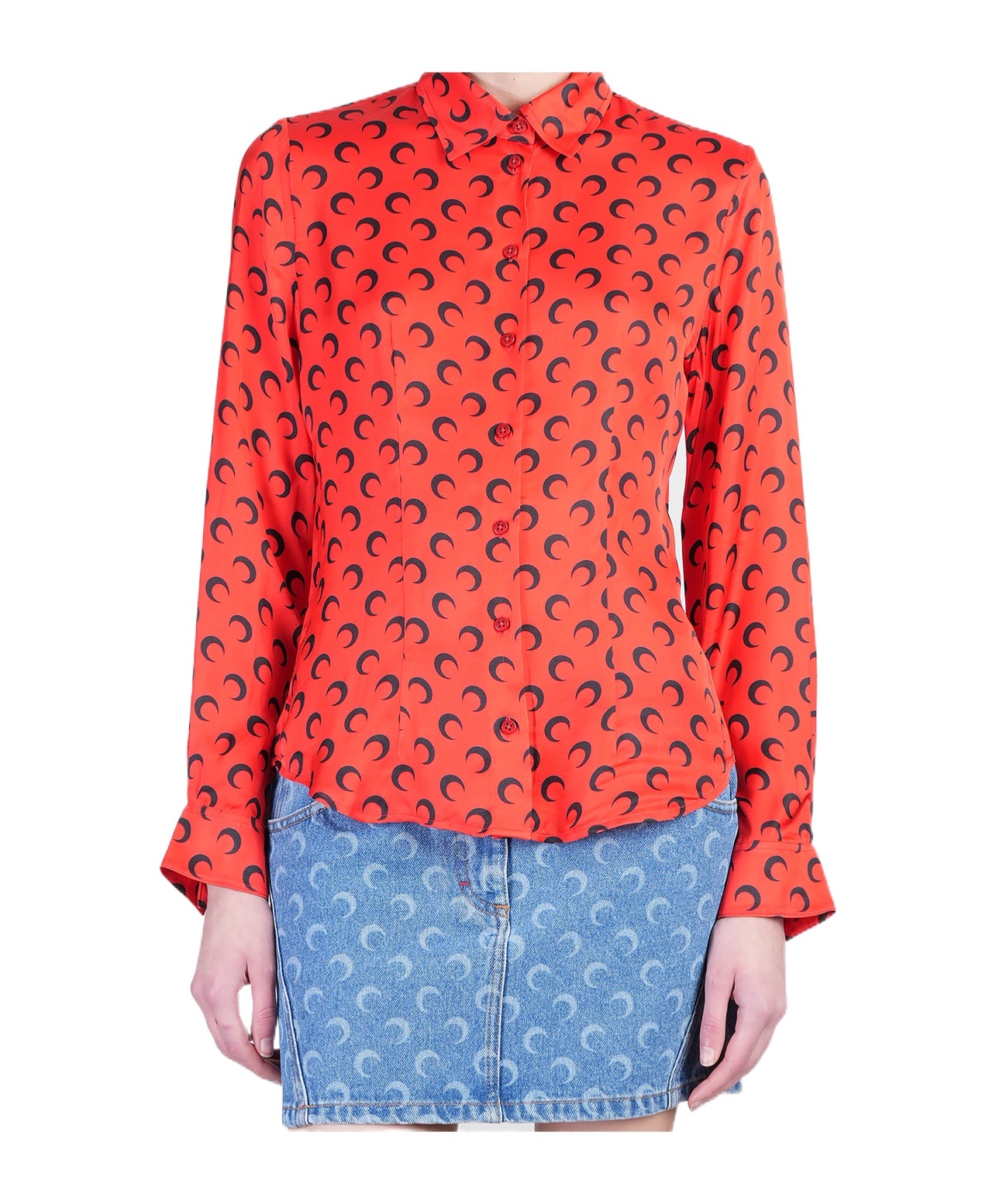 Marine Serre Crescent Moon-printed Buttoned Shirt In Orange