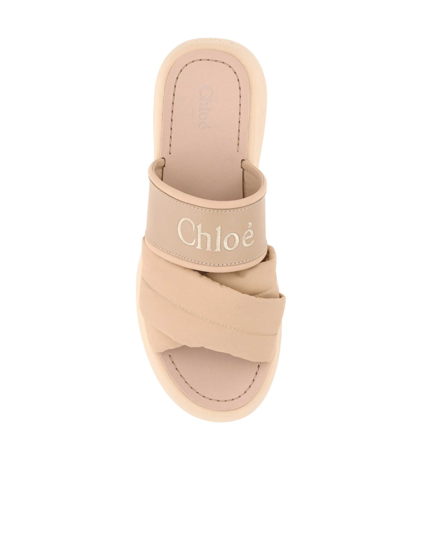 Chloé Logo Letter Cross-band Flip-flops In Nude