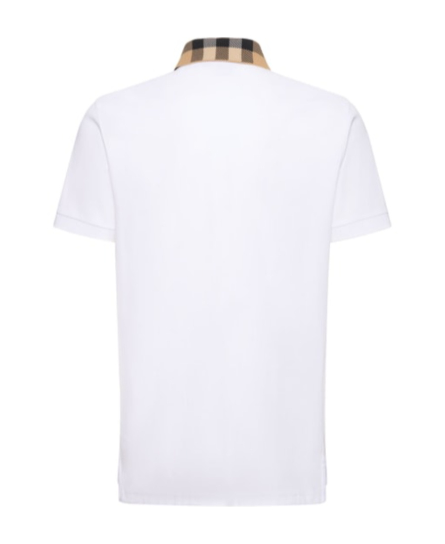 Burberry Check-collar White Polo Shirt With Three-button Placket
