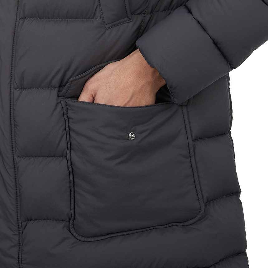 Herno Long Quilted Down Jacket With Hood And Flap Pockets In Black