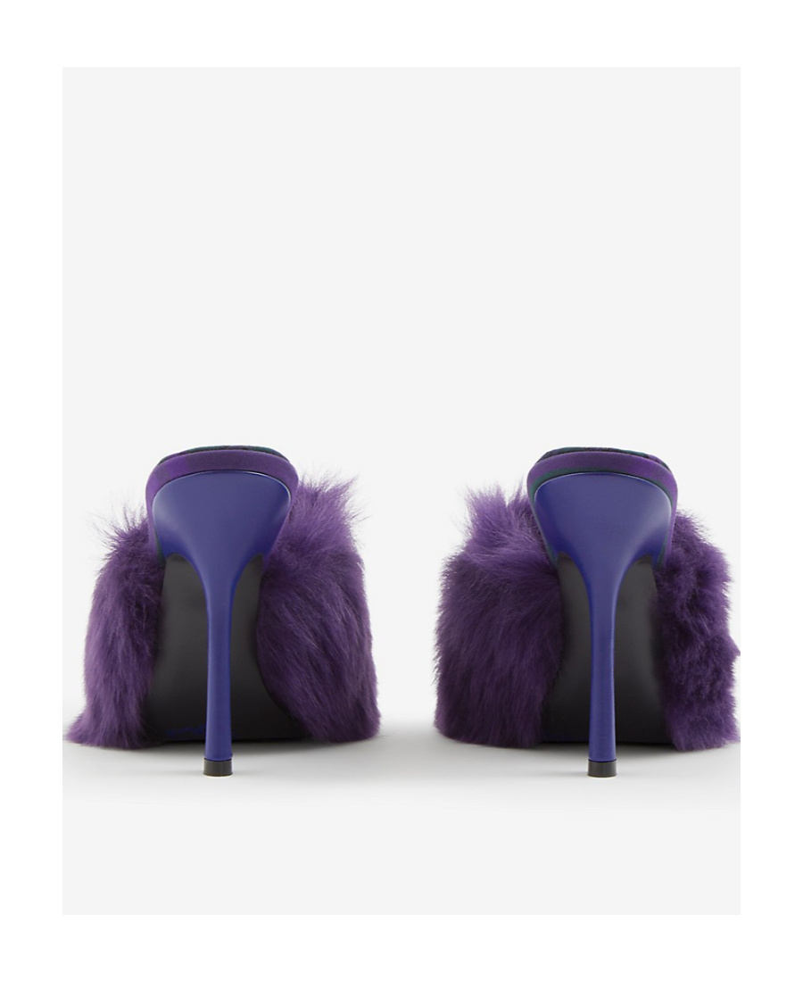 Burberry Minnie Shearling Stiletto Mule Sandals In Purple