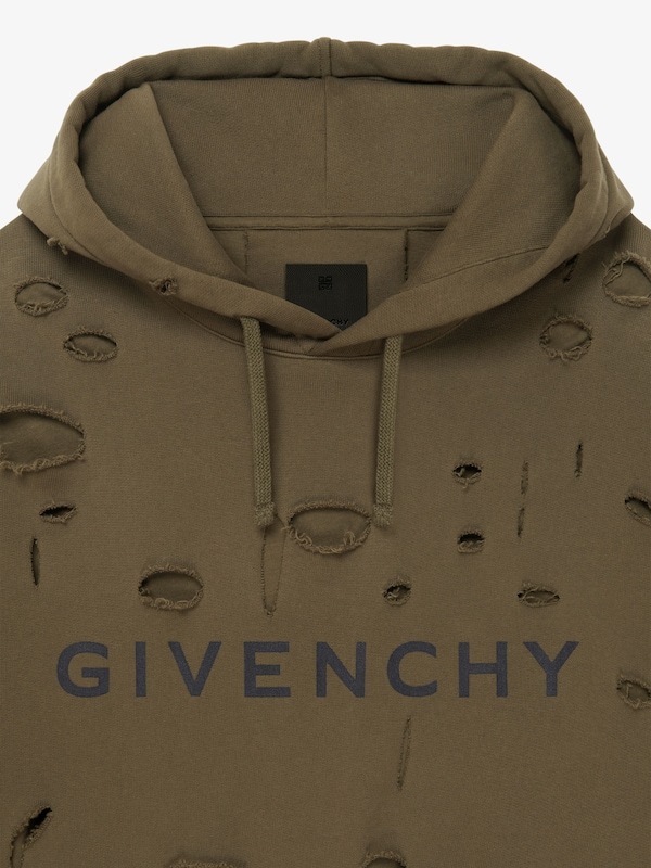 Givenchy Logo-print Distressed-effect Hoodie In Green