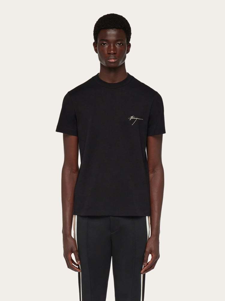 Ferragamo Organic Cotton Sporty T-shirt In Black