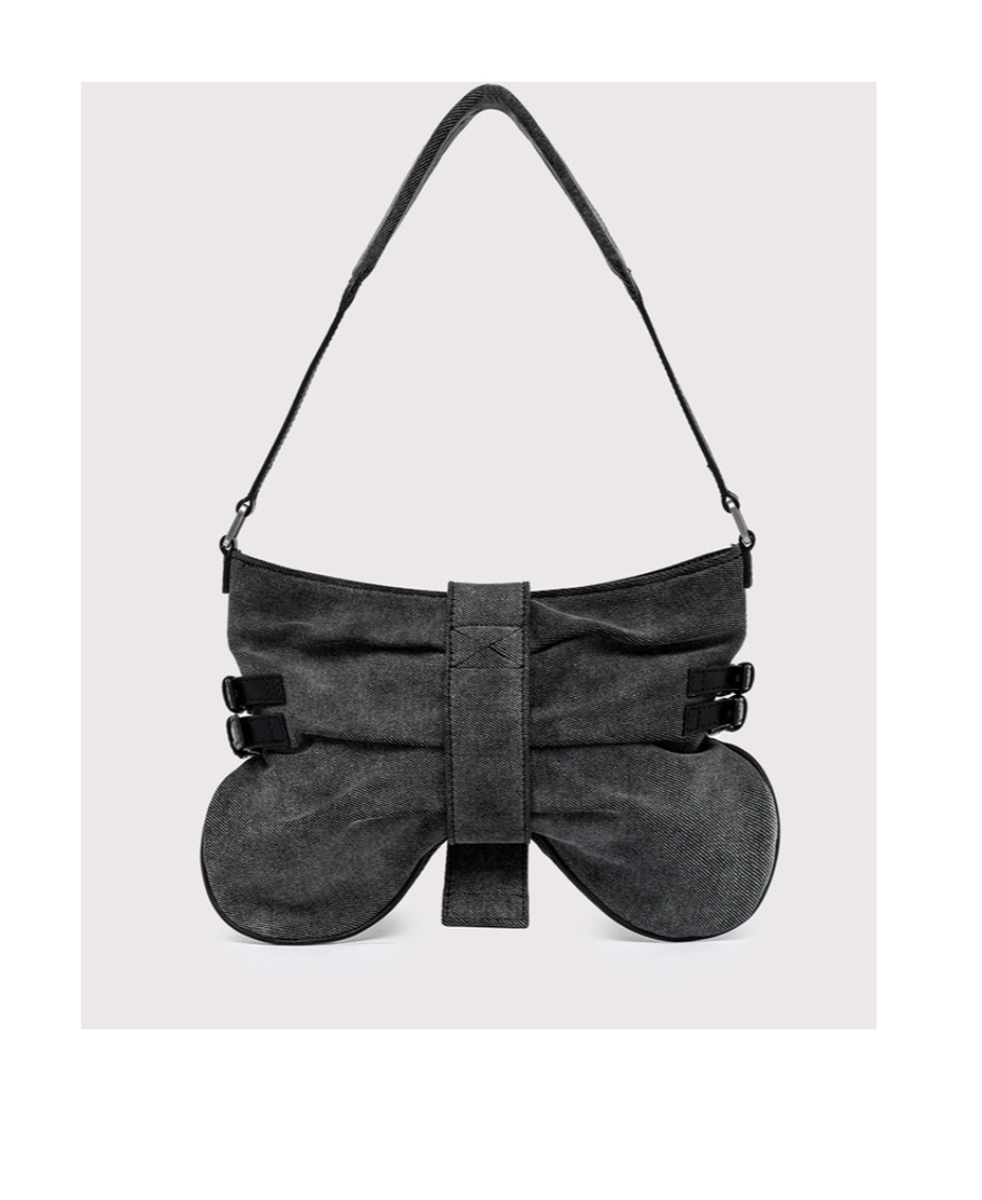 Blumarine Small Butterfly Leather Shoulder Bag In Black