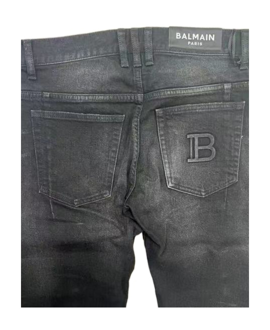 Balmain Black Denim Jeans With Wear Men In Black