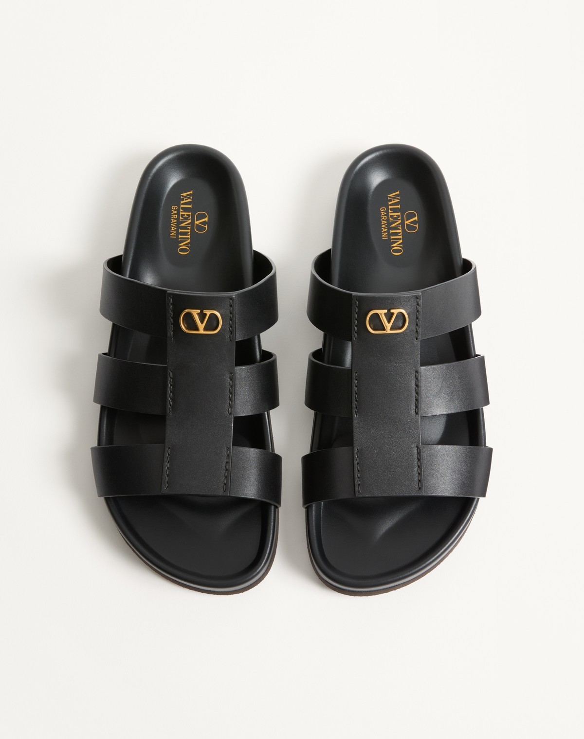 Valentino Garavani Studshield Logo-embellished Leather Sandals In Black