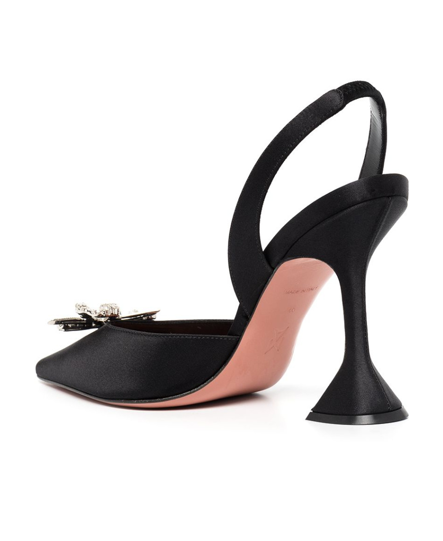 Amina Muaddi Rosie Crystal-embellished Satin Slingback Pumps In Black