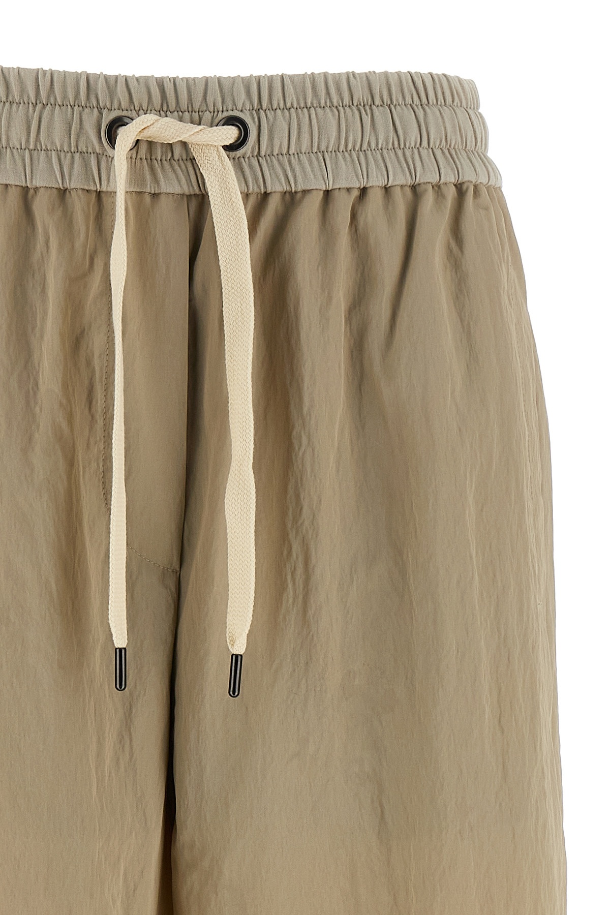 Brunello Cucinelli Wrinkled Viscose Trousers With Adjustable Drawstring In Neutral