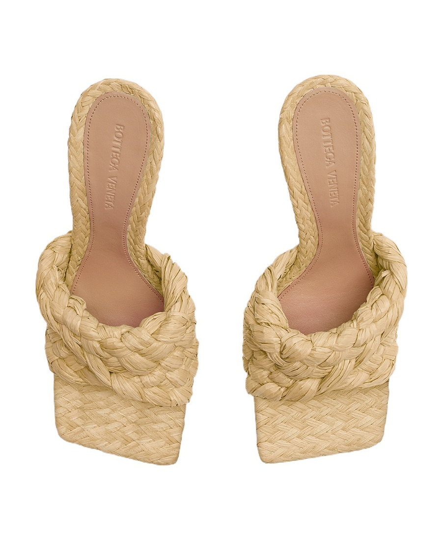 Bottega Veneta Intrecciato Raffia Mules In Nude