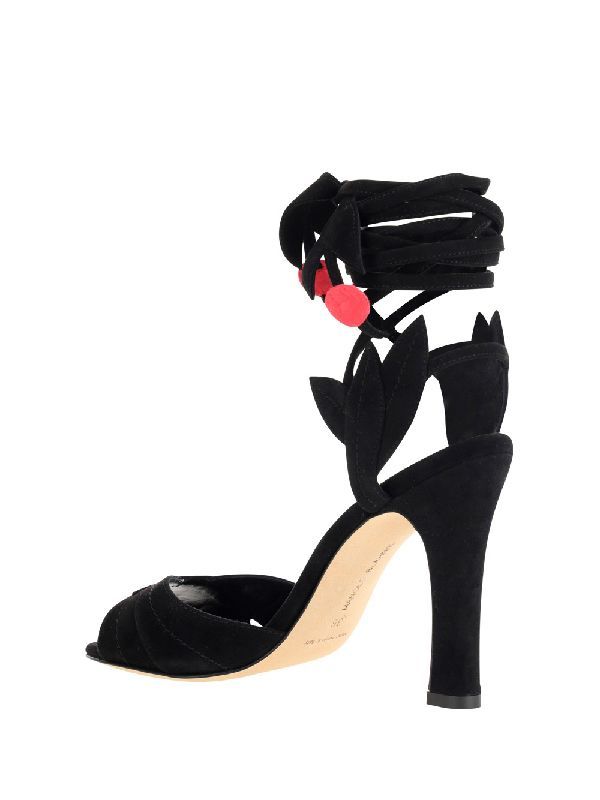 Manolo Blahnik 95mm Floral-motif Leather Sandals In Black