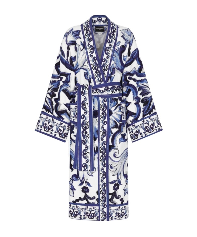 Dolce & Gabbana Graphic-print Long Sleeve Bath Robe In Blue