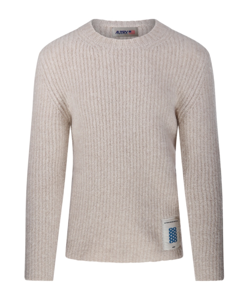 Autry Crew Neck Ribbed Texture Long Sleeves Sweater In Nude