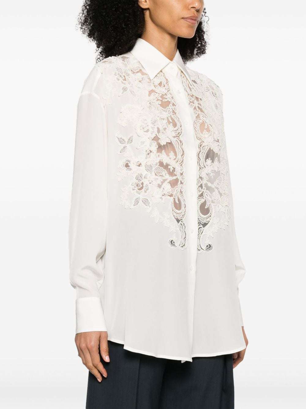 Ermanno Scervino Floral-lace Silk Shirt In White