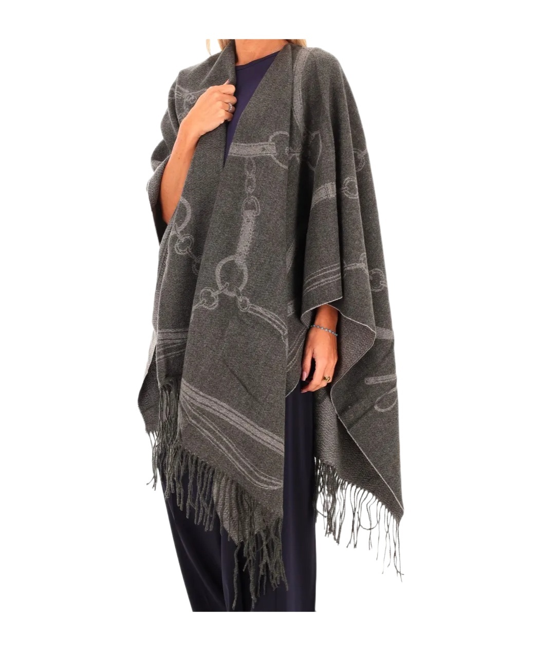 Ralph Lauren Fringed-detail Cape In Gray