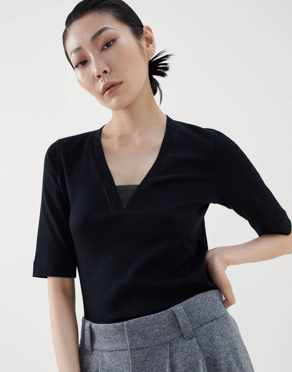 Brunello Cucinelli Monili-embellished T-shirt In Black