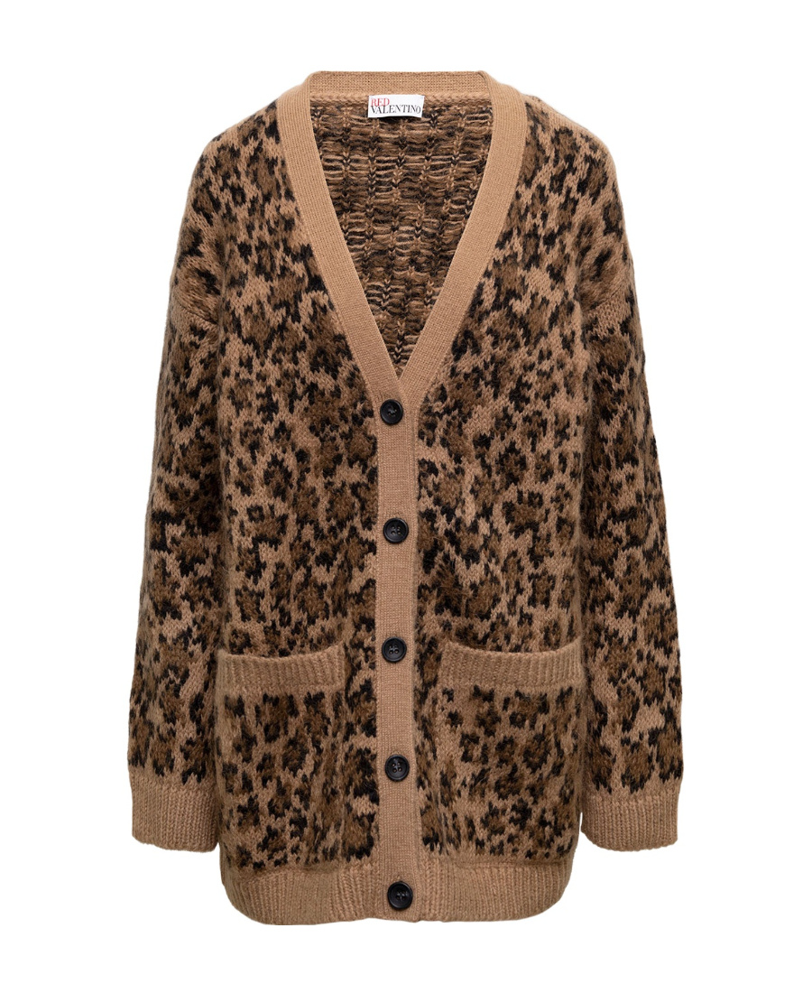 Red Valentino V-neck Long-sleeved Cardigan In Brown