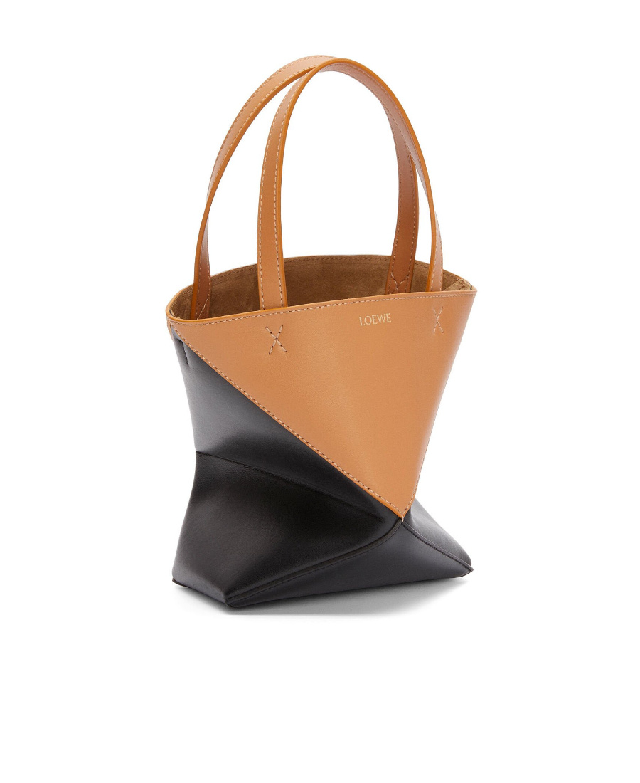 Loewe Mini Desert Tones Geometric Leather Tote In Orange
