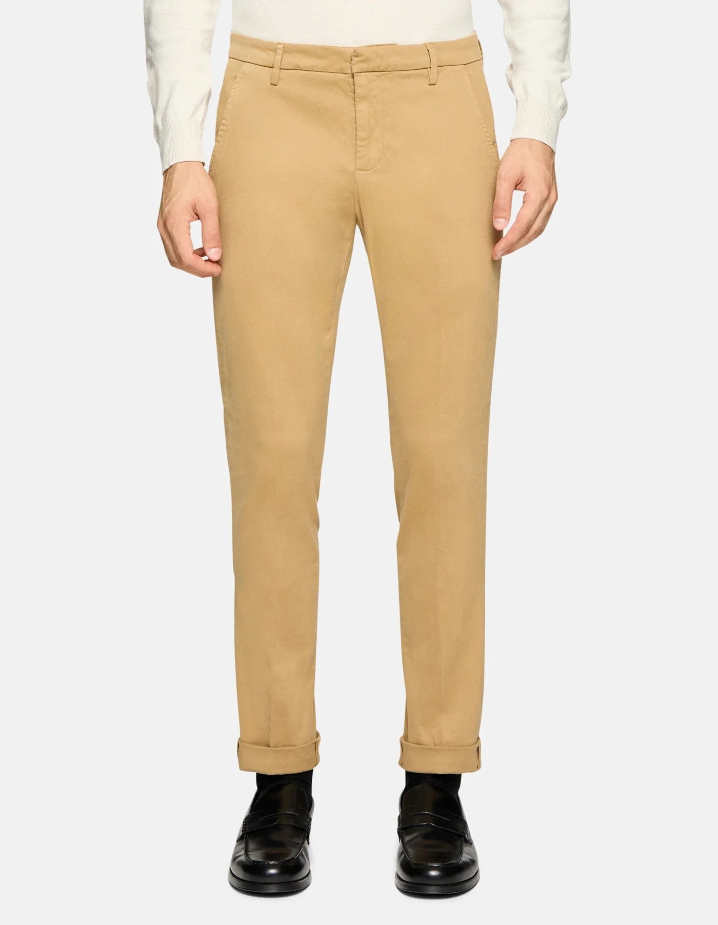 Dondup Cotton Chino Trousers With Roll-up Cuffs In Brown