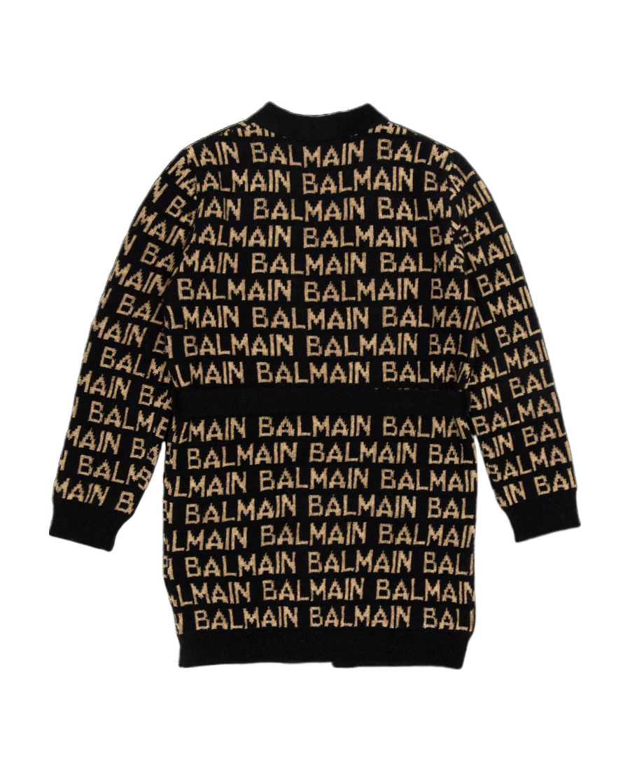 Balmain Intarsia-knit Long-sleeve Cardigan In Black