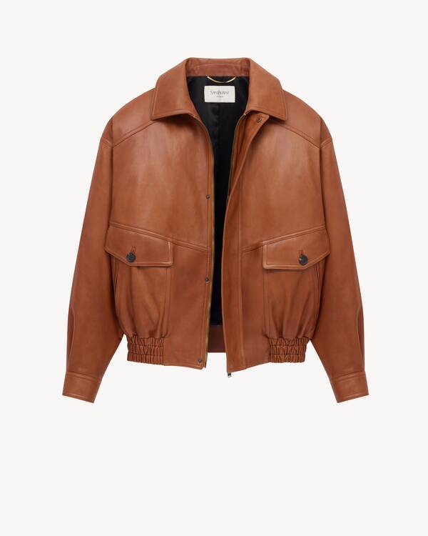 Saint Laurent Long-sleeved Bomber Jacket In Brown
