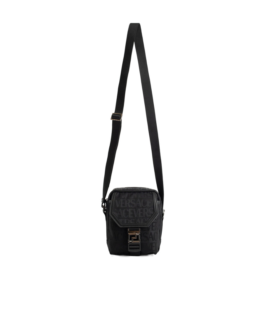 Versace Logo-print Messenger Bag In Black