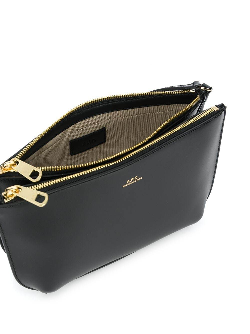 A.p.c. Minimalist Black Leather Shoulder Bag With Adjustable Strap In Black