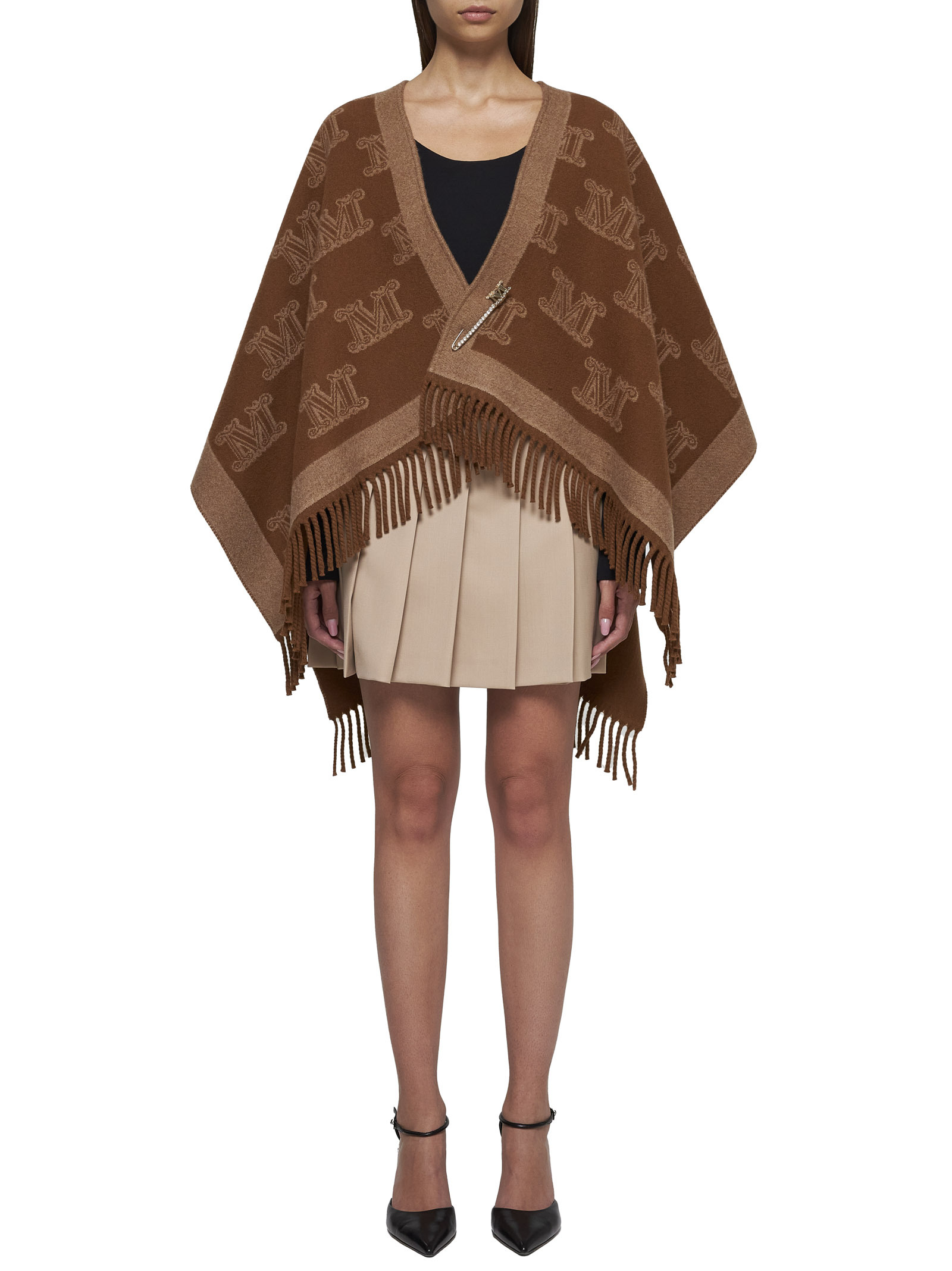 Max Mara Maxmara Studio Frine Cape In Brown