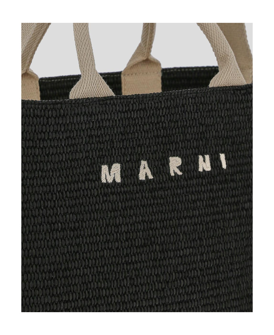Marni Natural Raffia Effect Fabric Large Tote Bag In Black