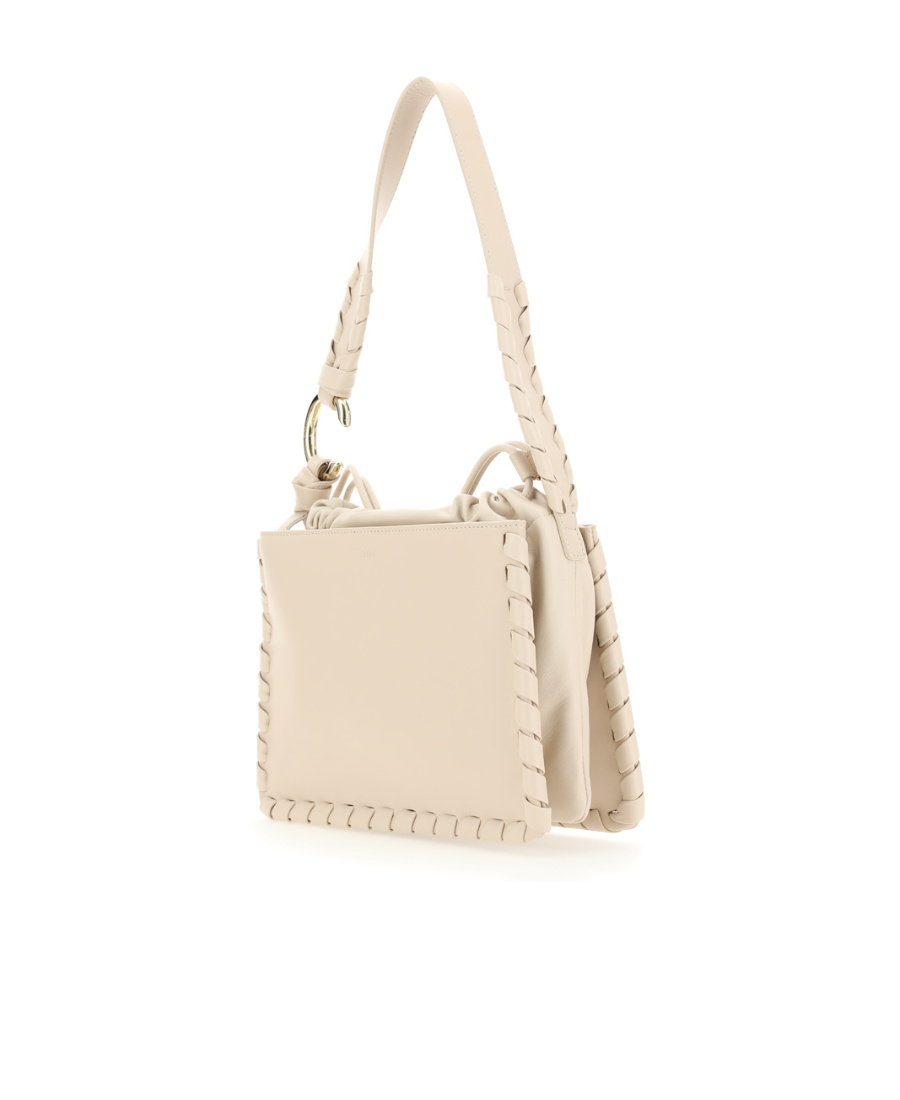 Chloé Leather Shoulder Bag With Front And Back Pockets In Nude